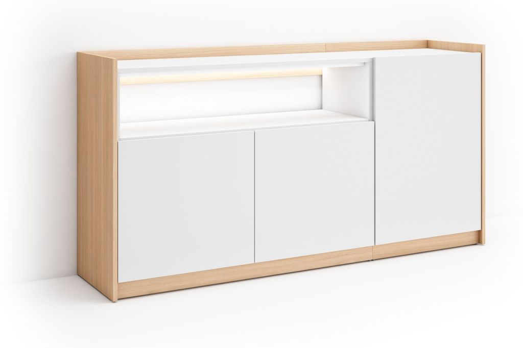 Sideboard Holzeffekt weiß und eiche 156x37x80cm mit Led
