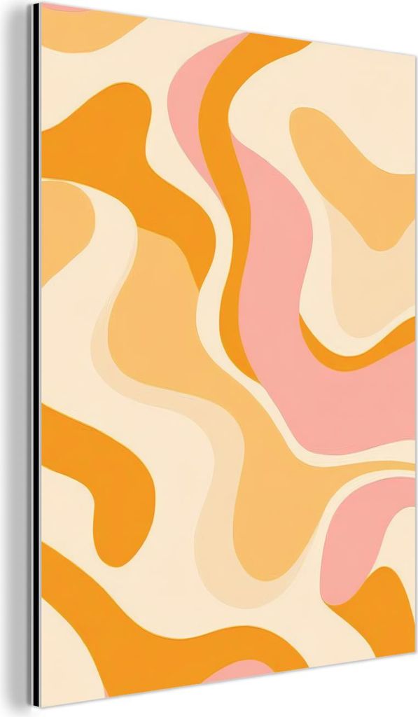 MuchoWow Wanddekoration Metall Metallbild Wandkunst 90x120 cm Abstrakt - Gewellt - Orange MuchoWow Aluminium Gemälde - Industrial