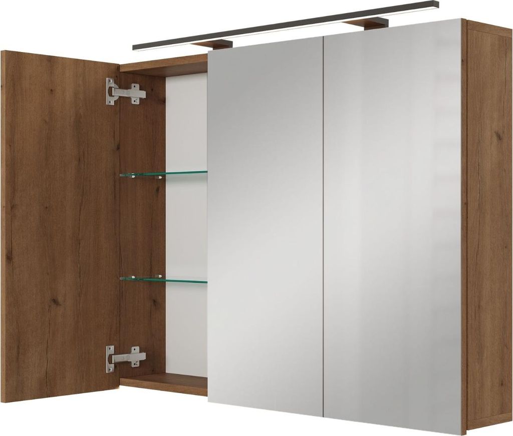 Planetmöbel ARIA Spiegelschrank für das Bad 90 cm mit Beleuchtung und Steckdose Gold Eiche