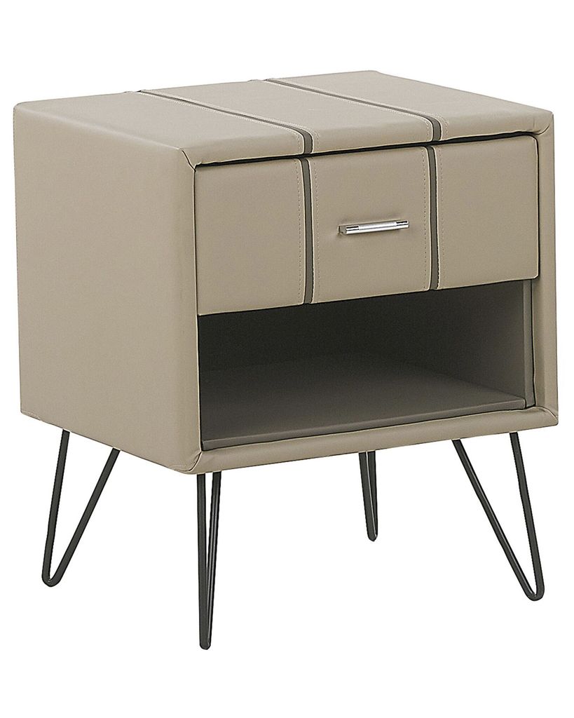 BELIANI Nachttisch Beige Kunstleder mit Schublade und Fach Modern Minimalistisch Glamour Look Schlafzimmer