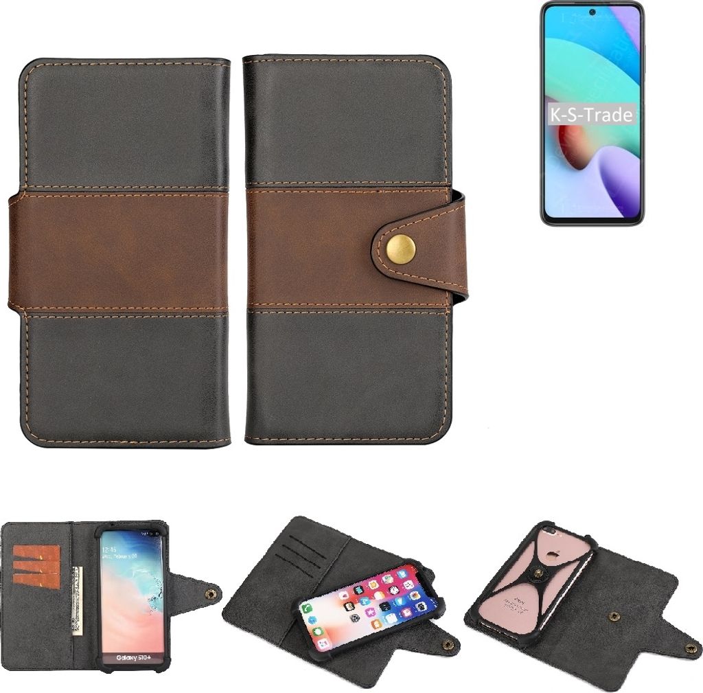 K-S-Trade Handyhülle Schutzhülle Hülle Bookstyle Wallet-Case kompatibel mit Xiaomi Redmi 10 2022 Bumper Rundumschutz schwarz-braun 1x