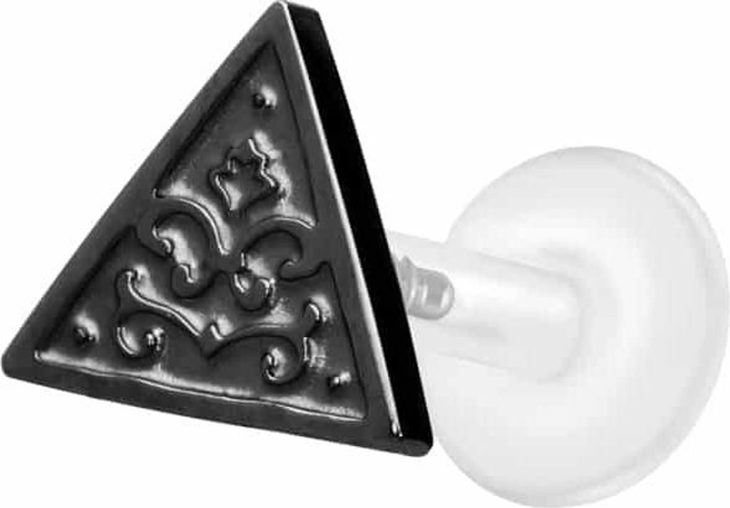 Ohrpiercing, Nasenpiercing PTFE Labret mit Innengewinde + Titan-Aufsatz DREIECK Schwarz Stablänge: 5mm | Stabstärke: 1,2mm