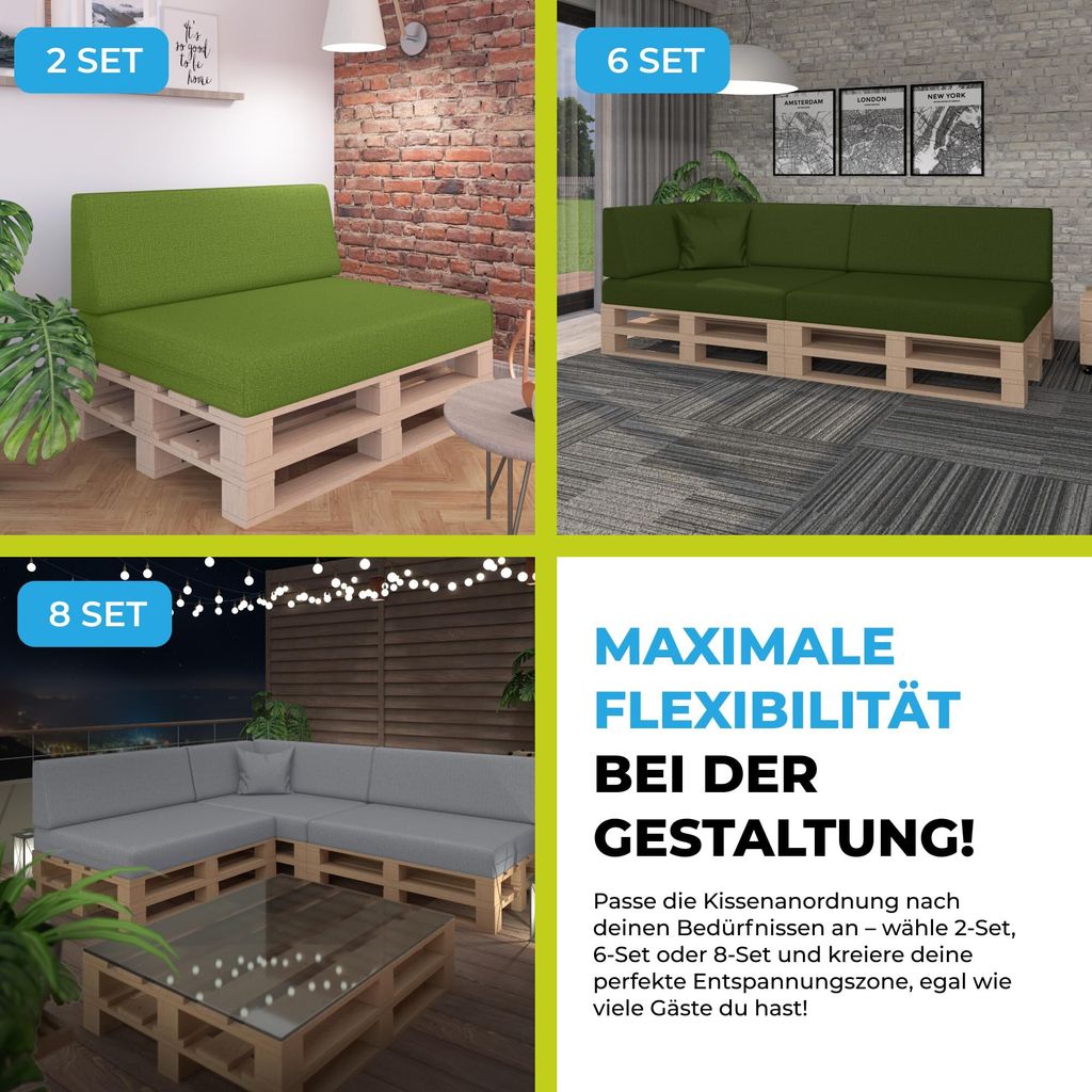 Palettenkissen 8er Set 120x80 Grau