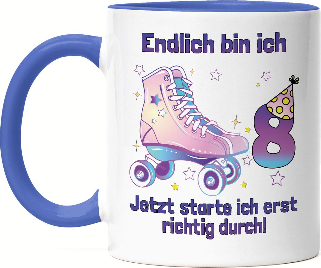 Endlich Bin Ich 8 Jetzt Starte Ich Erst Richtig Durch! Tasse Schwarz Alles Gute Happy Birthday Rollschuhe Geburtstag