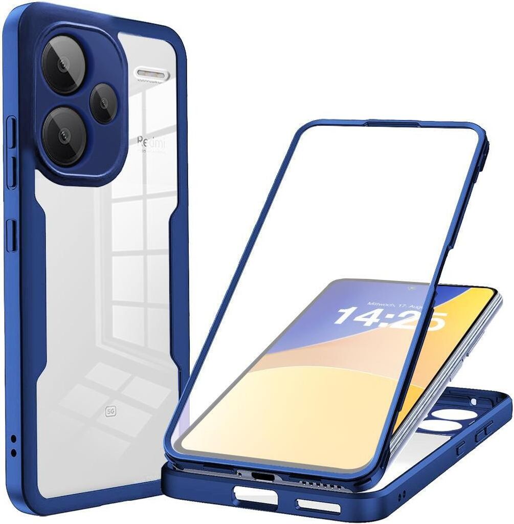 360 Grad Handyhülle für Xiaomi Redmi Note 13 Pro+ 5G Full Cover Rundum Schutz Farbe: Blau