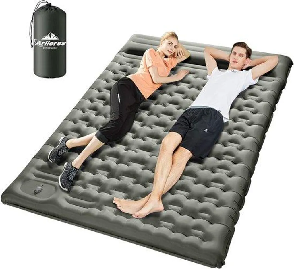 Sac de couchage 2 personnes et matelas gonflable 200x140 cm intégré vert