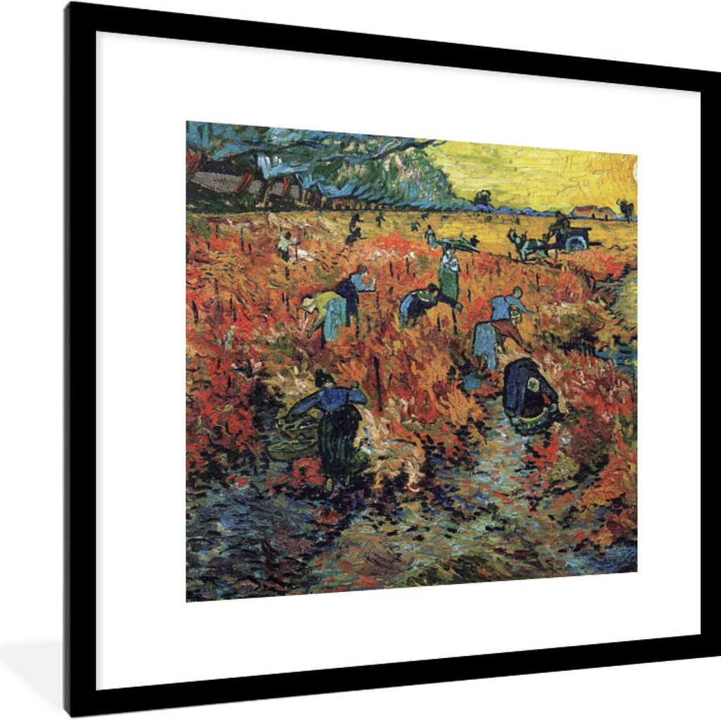 MuchoWow Gerahmtes Poster Der rote Weinberg - Vincent van Gogh 40x40 cm - Poster mit Schwarzem Bilderrahmen Wandposter Rahmen Foto Bilder - Poste...