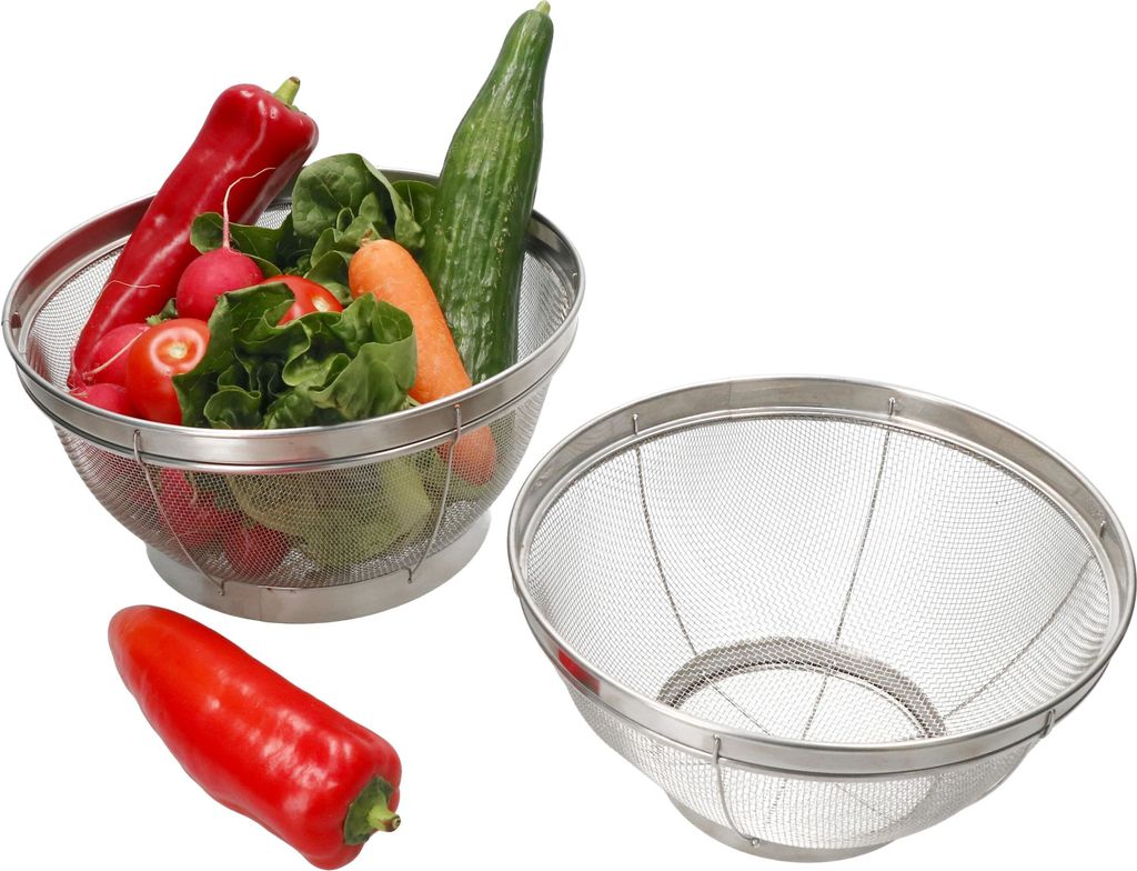 MamboCat 2er Set Küchen-Sieb CARA Ø25cm & Ø22cm Seiher Abtropf-Sieb Salat Edelstahl