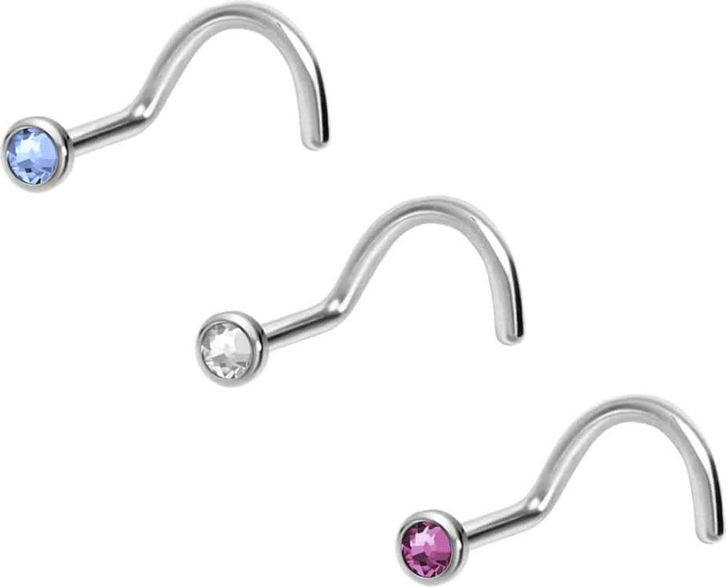 Nasenpiercing, Nasenstecker 3er Set Titan Nasenstecker Spirale FLACHE KRISTALLDISC