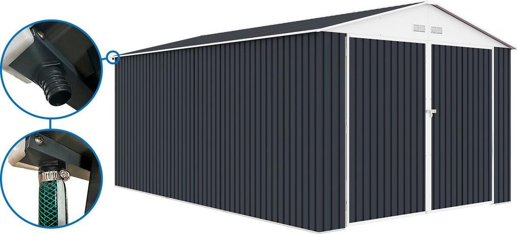 Metallgarage "Houston" - 15,36 m² mit Dachrinne  - Produktbild 