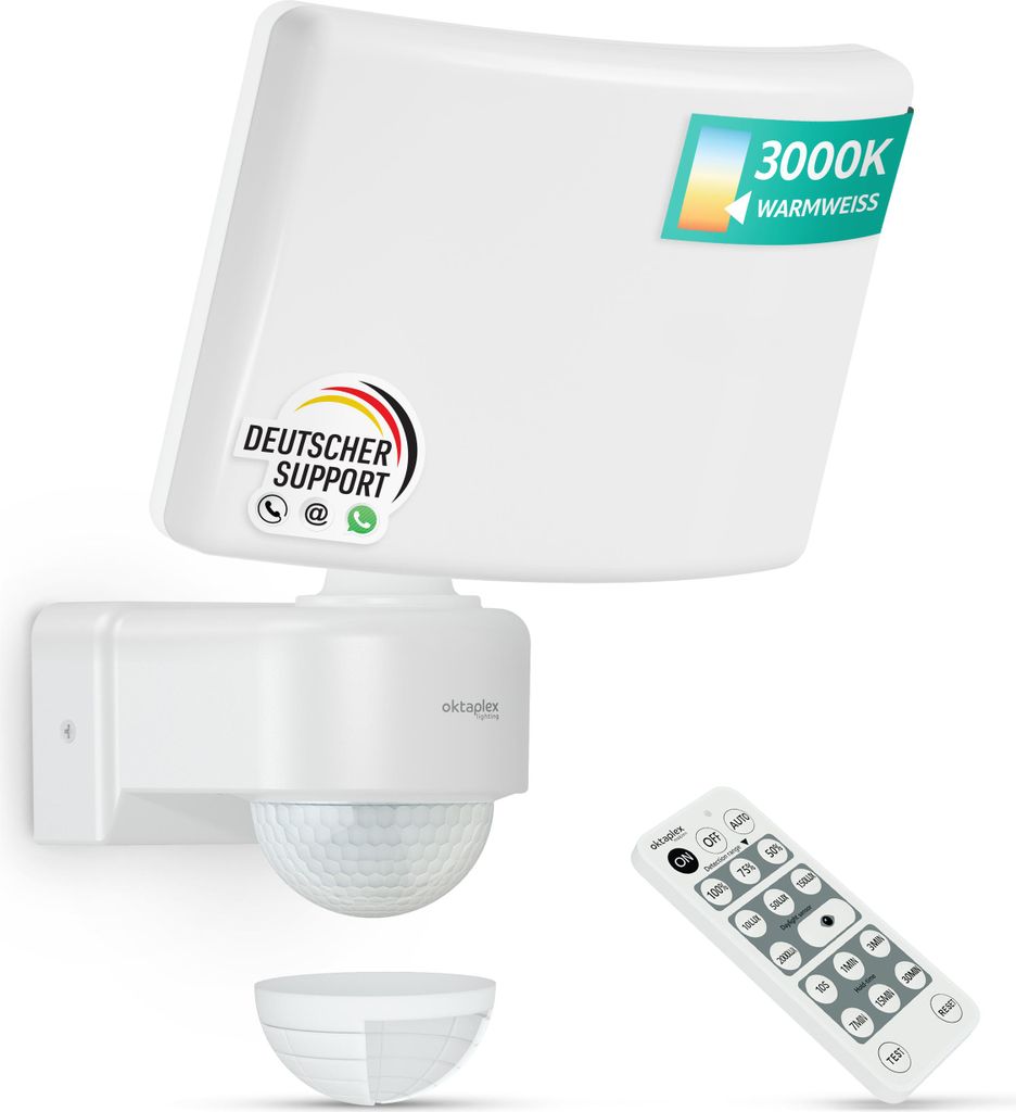 Oktaplex Cali Strahler IP65 mit Bewegungsmelder und Fernbedienung Warmweiß mit Master Funktion Weiß