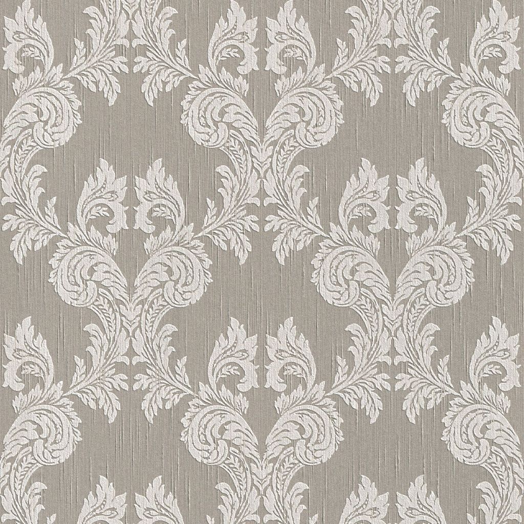 Profhome 956306-GU Textiloptik Tapete Barock matt grau beige 5,33 m2