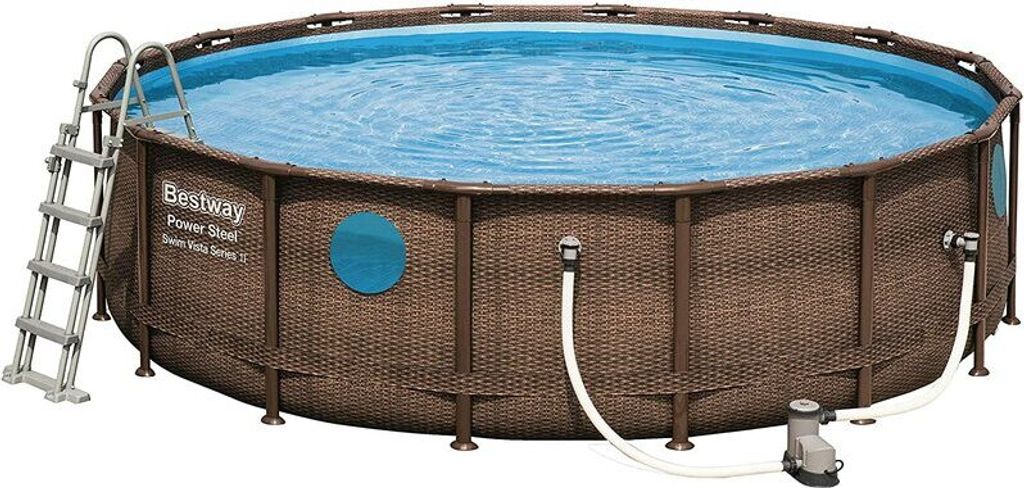 Bestway Power Steel Swim Vista 488x122 cm, Frame Pool rund mit stabilem Stahlrahmen im Komplett-Set, rattan