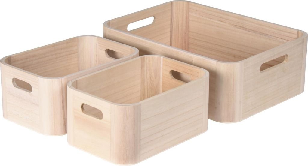 Aufbewahrungsboxen-Set WoodyBox - helles Holz, 3 Stück, zwei Größen
