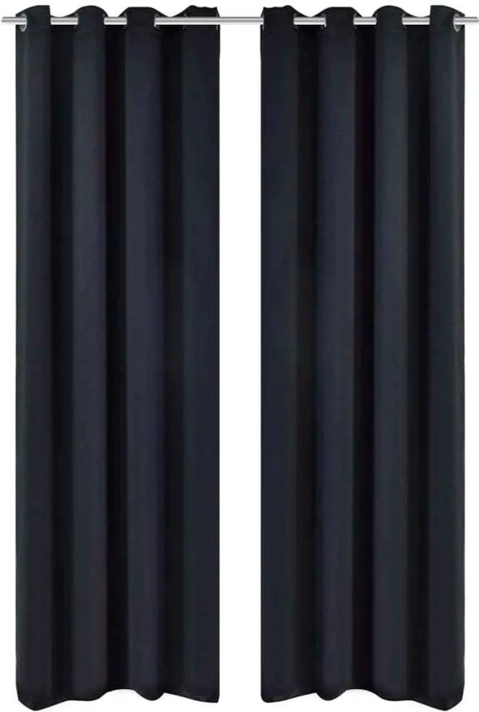 Rideaux occultants 2 pièces avec œillets métalliques 135x175 cm Noir
