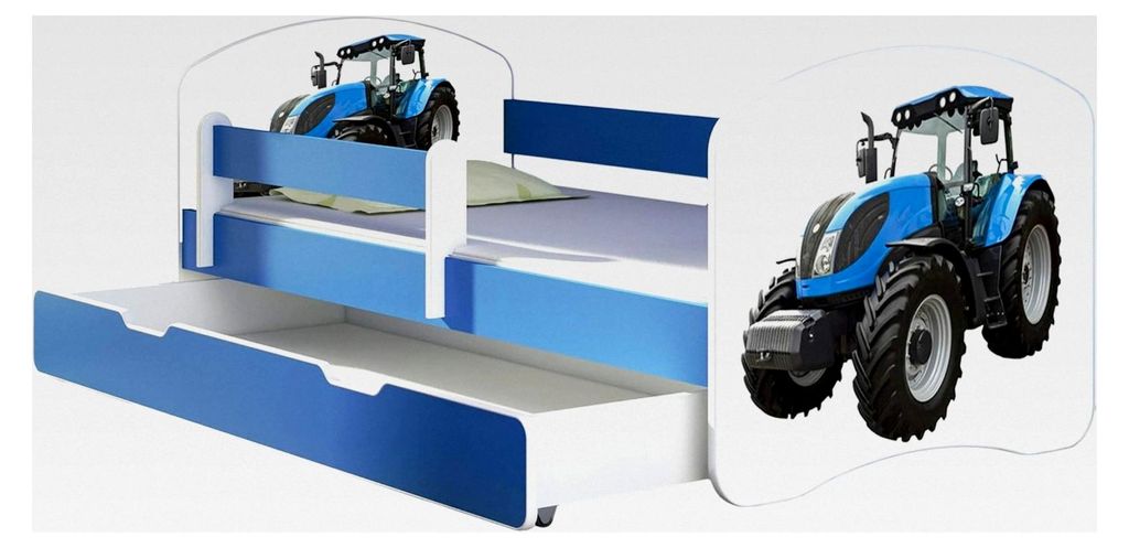 Kinderbett Jugendbett mit Schublade und Matratze in Blau mit Rausfallschutz und Lattenrost II 140x70 160x80 180x80