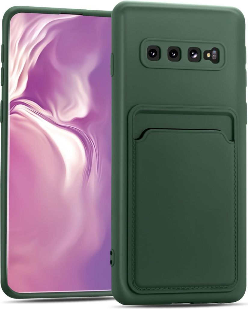 Handyhülle für Samsung Galaxy S10 Hülle Silikon Schutzhülle mit Kartenfach Slim Wallet Case, Grün