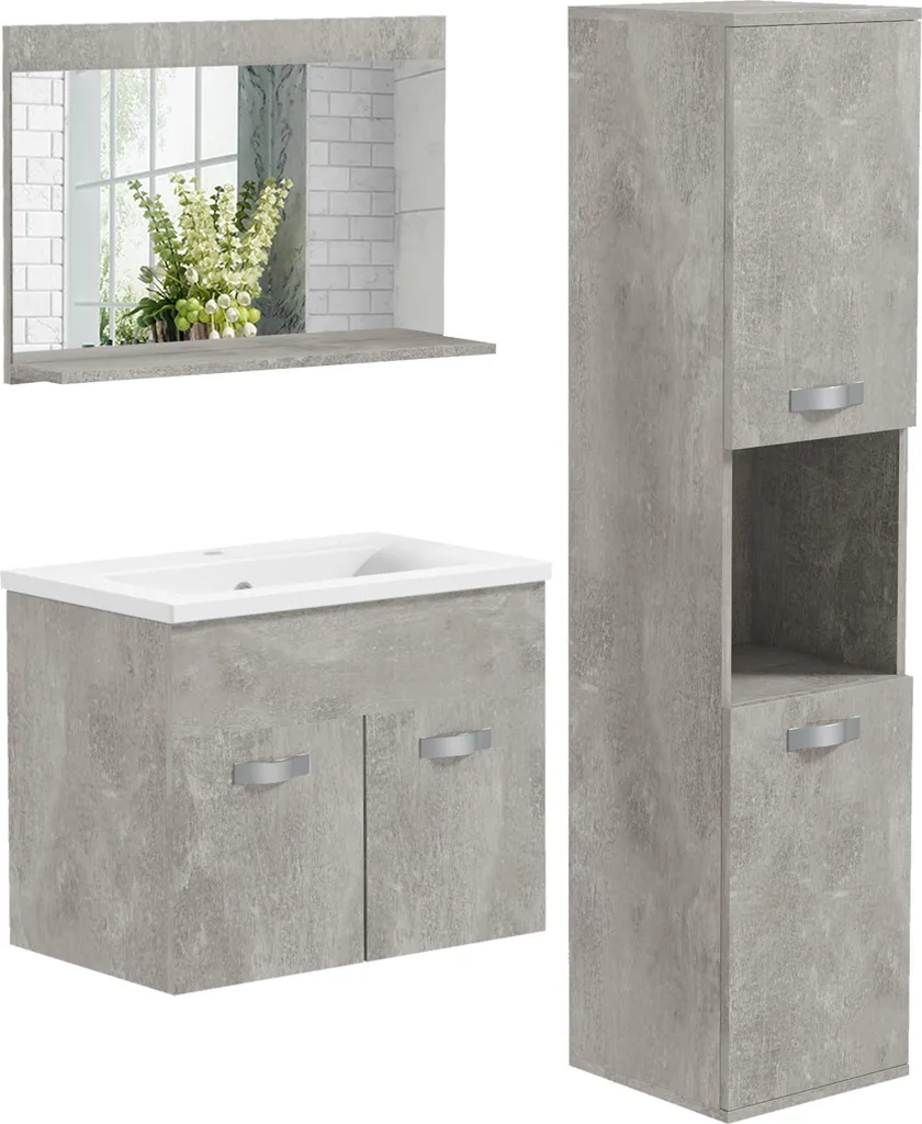 Optimisez votre petite salle de bain avec cet ensemble gris suspendu