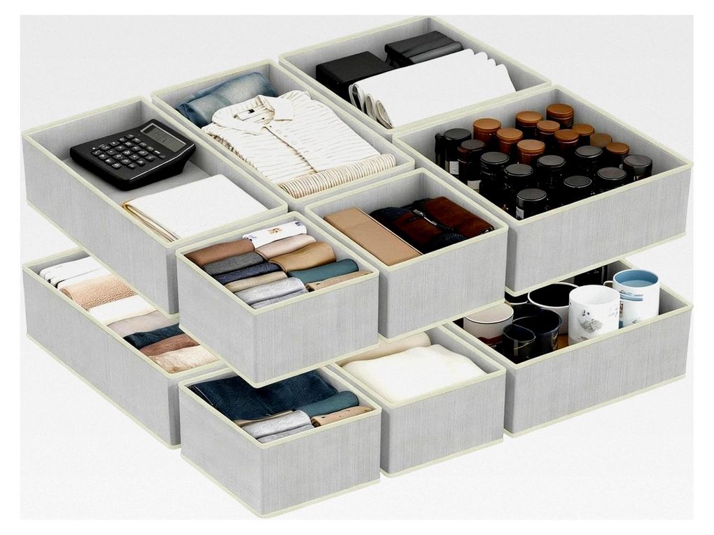 12 Stück Organizer für den Kleiderschrank, Faltbare Schubladen-Organizer für Kleidung, Schubladenorganizer in Groß, Mittel und Klein, Graugrün...