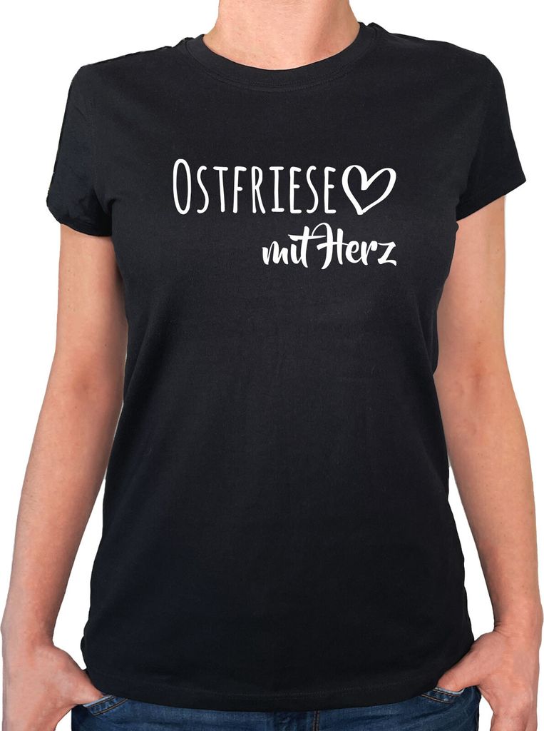 Huuraa Damen T-Shirt Ostfriese mit Herz XL Black Bio Baumwolle Fairtrade Damenshirt Geschenkidee