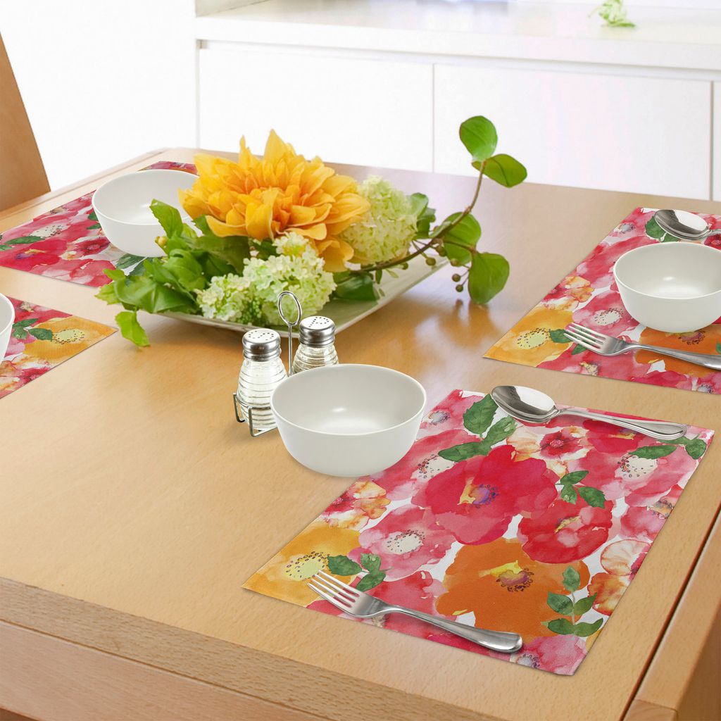 ABAKUHAUS Blume Platzmatten, Aquarell gestyltes Effekt-Blumenthema Schöne Blumen und Blatt-Muster-Kunst, Tiscjdeco aus Farbfesten Stoff für das E...