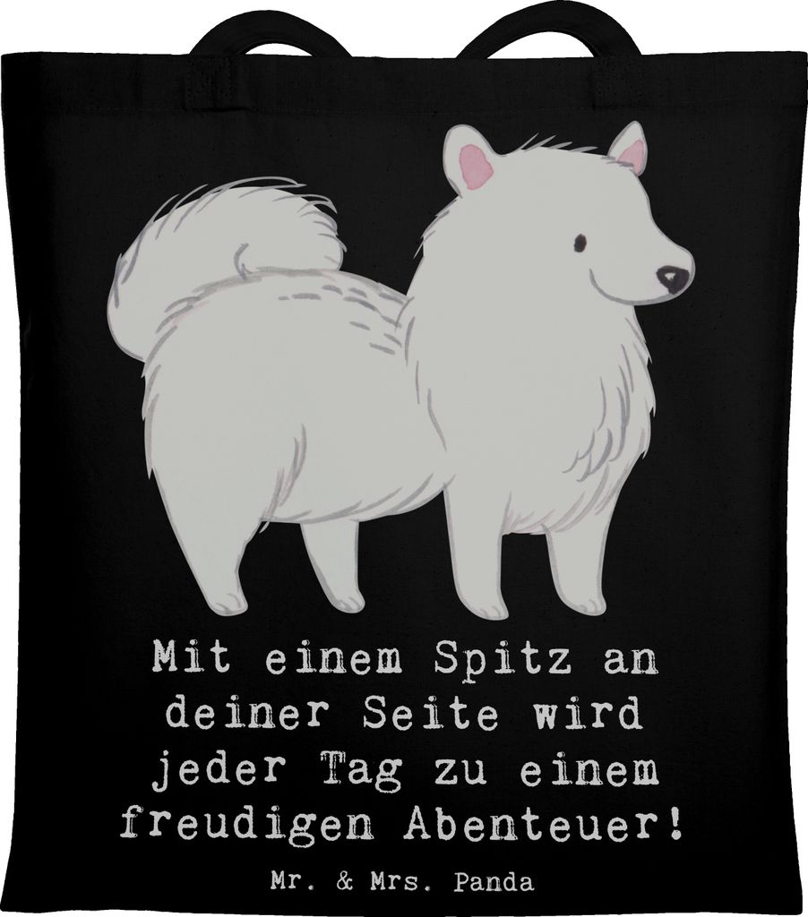 Mr. & Mrs. Panda Einkaufstasche Freudiger Spitz - Schwarz - Geschenk, besondere Momente, unvergessliches Erlebnis, umhängebeutel, Hunderasse, Hund...
