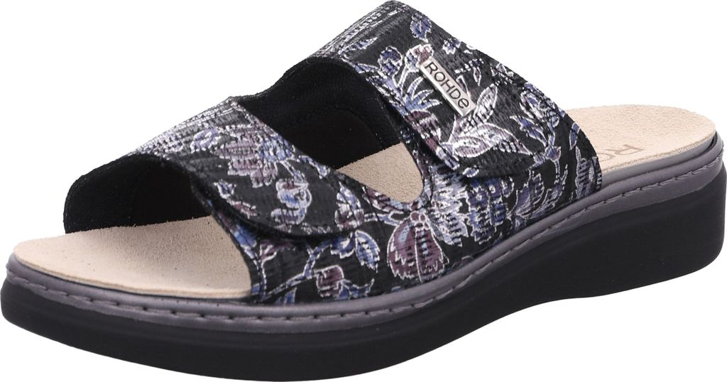 Rohde Damen Pantolette Leder Klettverschluss Muster Wechselfußbett Abano 5224, Größe:39 EU, Farbe:Schwarz
