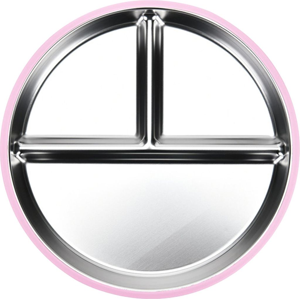 Babyteller mit Saugnapf, 3-teilig, unterteilte Edelstahlschüssel, 23,9 cm, unzerbrechliche, bruchsichere Metallschüsseln für Kleinkinder