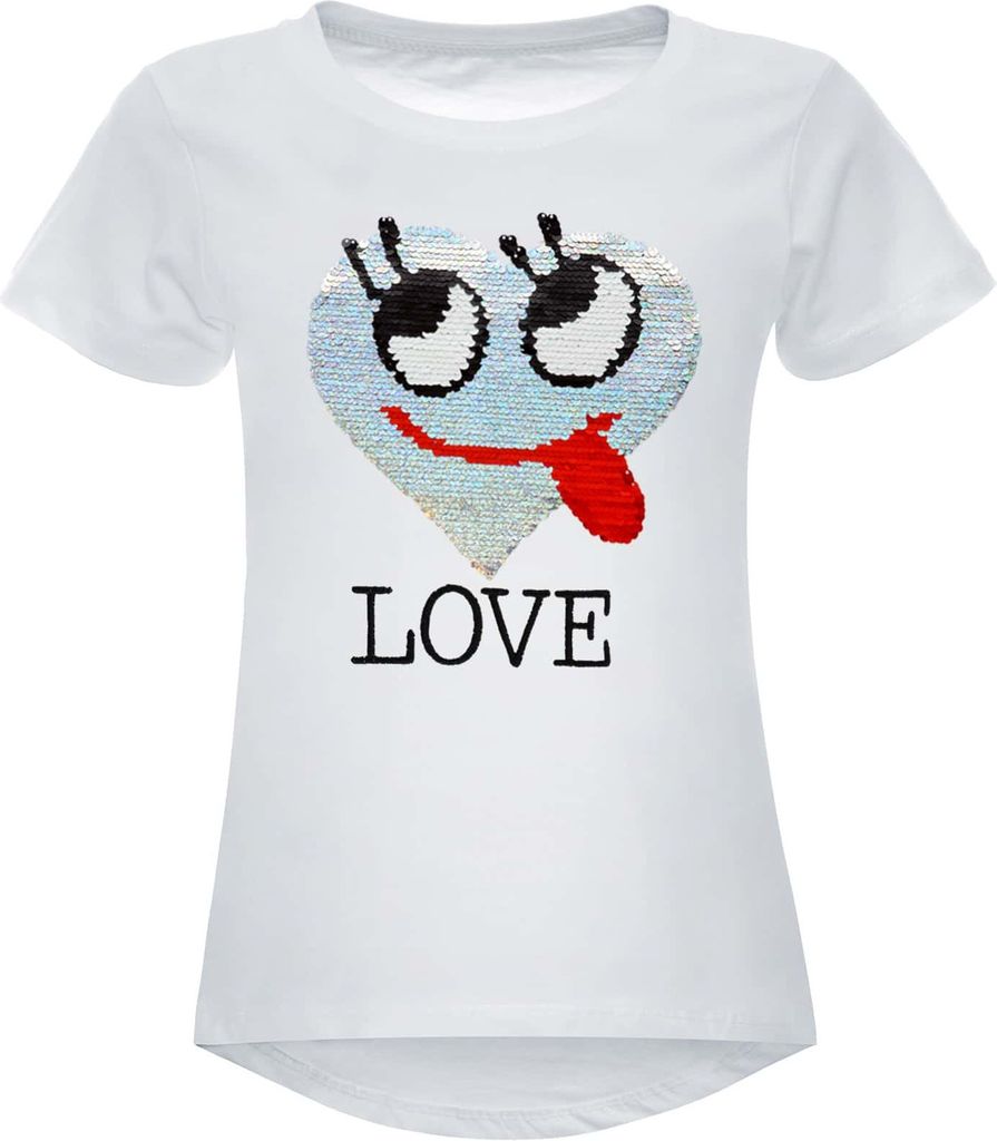 BEZLIT Mädchen Wende Pailletten T-Shirt mit Herz-Motiv Weiß 110