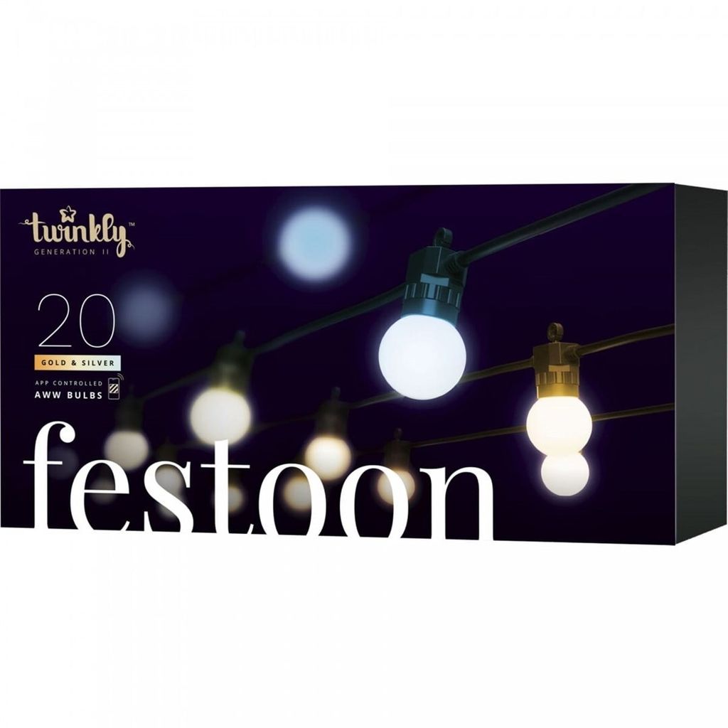 Twinkly Girlande - Kette de LED-Lampen mit 20 LEDs Blanco Warm und Blanco Cool - Beleuchtung für Innen und Außen - Control by App, Cable Black, 10 M