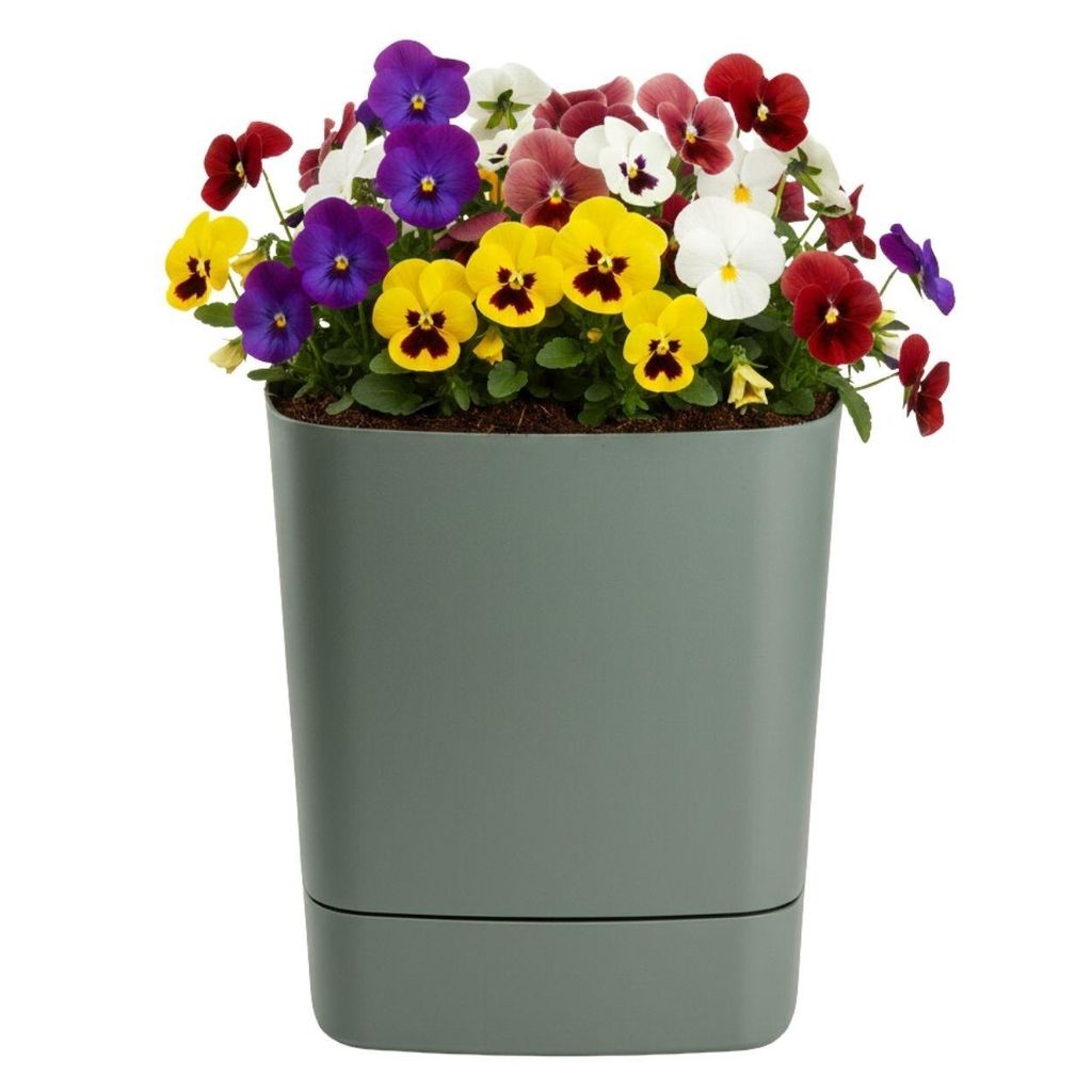 HowHomely | Übertopf - Blumentopf mit Untersetzer - graugrün - 30x30 cm - aus Recyclingmaterial - Pflanzgefäß - Pflanztopf