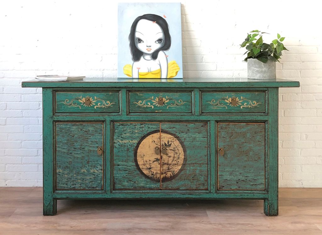 Sideboard Kommode Schrank Lowboard Möbel chinesisch asiatisch orientalisch smaragd-grün Büffet Anrichte Vintage Shabby Chic Landhaus Antik Stil ...
