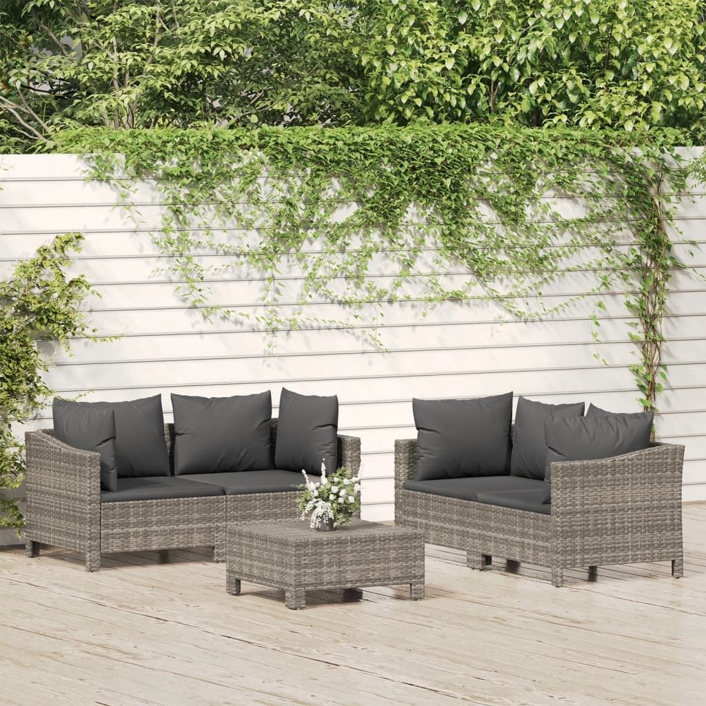 "Rabatt" 5-tlg. Garten-Lounge-Set - Wetterfestes Sitzgruppe - für 4 Personen - mit Kissen Grau Poly Rattan - Lounge-Dining set CC8079