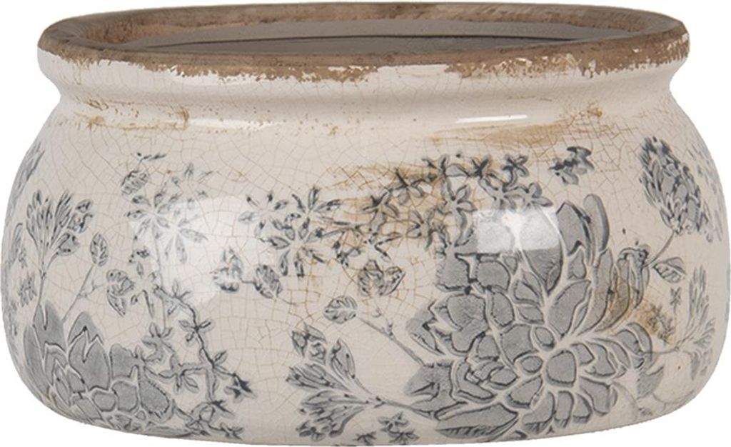 Clayre & Eef Pot de fleurs Ø 16x8 cm Gris Beige Céramique Image du produit 