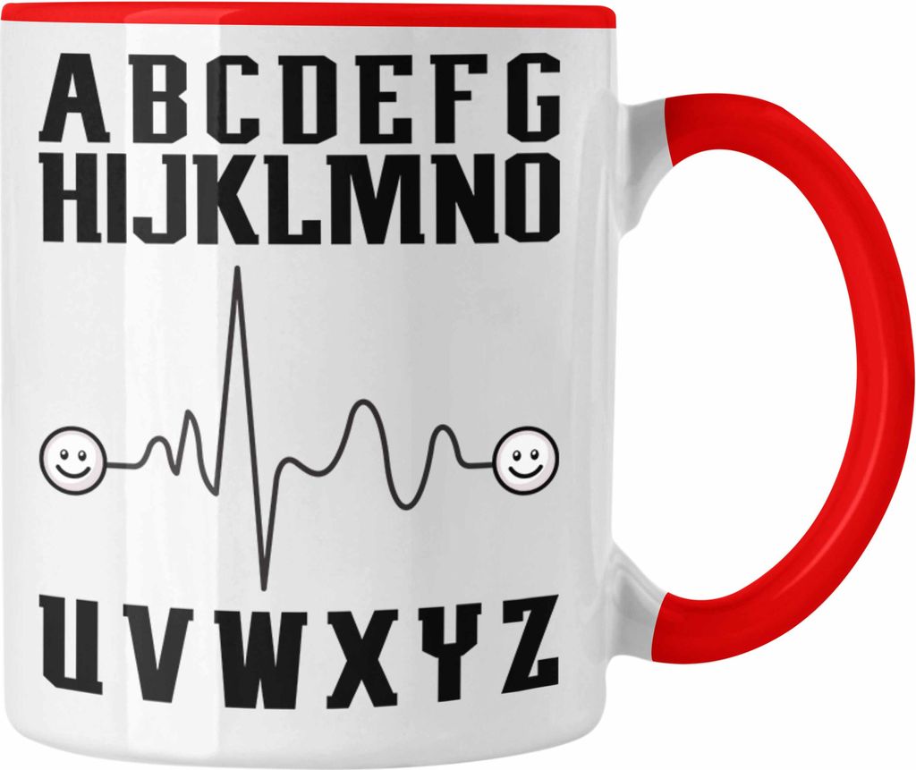Trendation - Erzieherin Tasse Geschenk ABC Abschied Geschenkidee Beste Erzieherin Mit Herz-Schlag (Rot)
