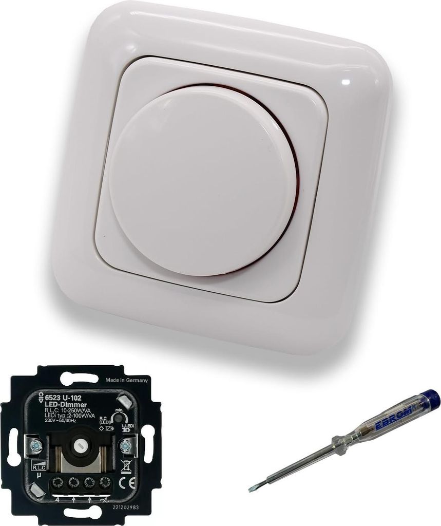 Busch Jäger 6523U-102 LED-Drehdimmer LED-Dimmer mit Dimmerscheibe Zentralplatte 2115-214 Einfachrahmen in Reflex Si alpinweiß glänzend inklusive...