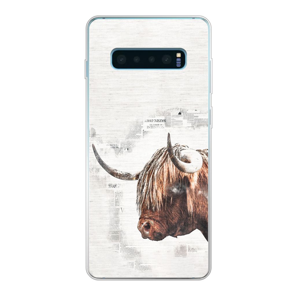 MuchoWow Handyhülle Schutzhülle Hülle für Samsung Galaxy S10 Lite Scottish Highlander - Tiere - Zeitungspapier Silikon Softcase Handy Hülle ...