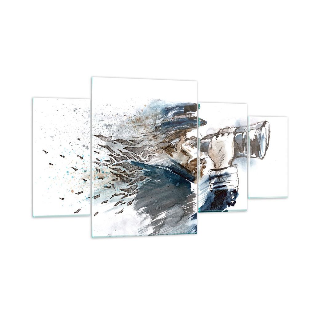 Bilder auf glas - Kopf Illusion Fernglas Mann - 160x90cm - Glasbilder - Wandbilder - Kunstdruck - zum Aufhängen bereit - Wanddekoration aus Glas -...