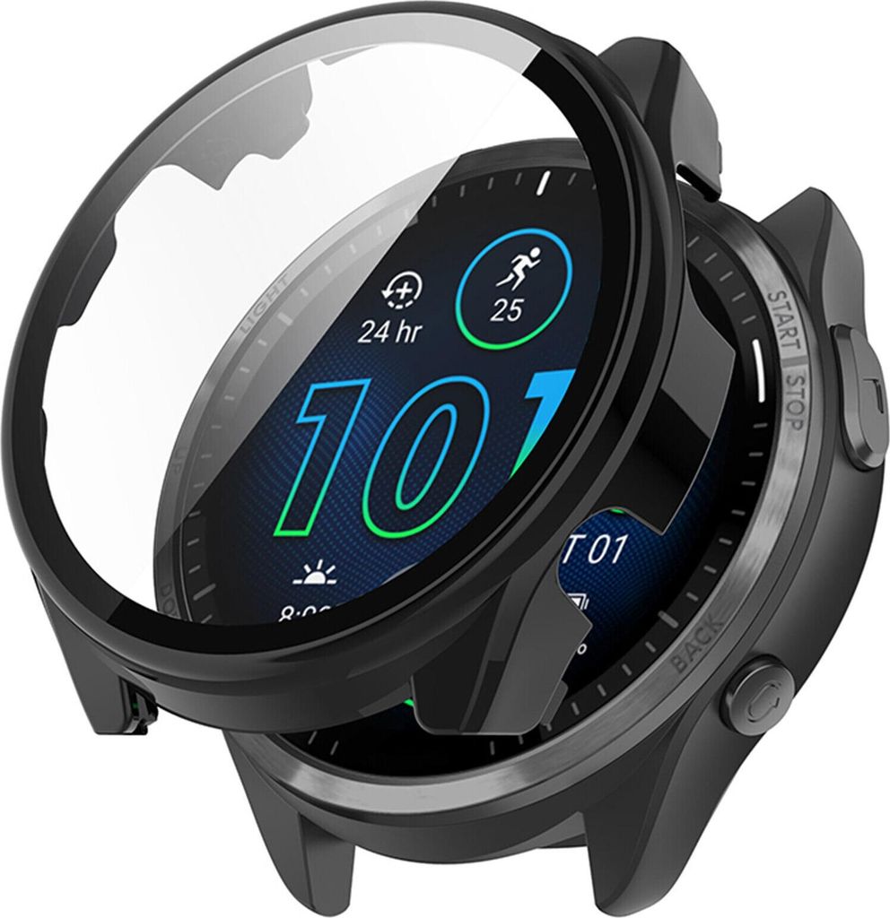 Strap-it Schutzhülle mit Glasplatte, passend für Garmin Forerunner 965 (schwarz)