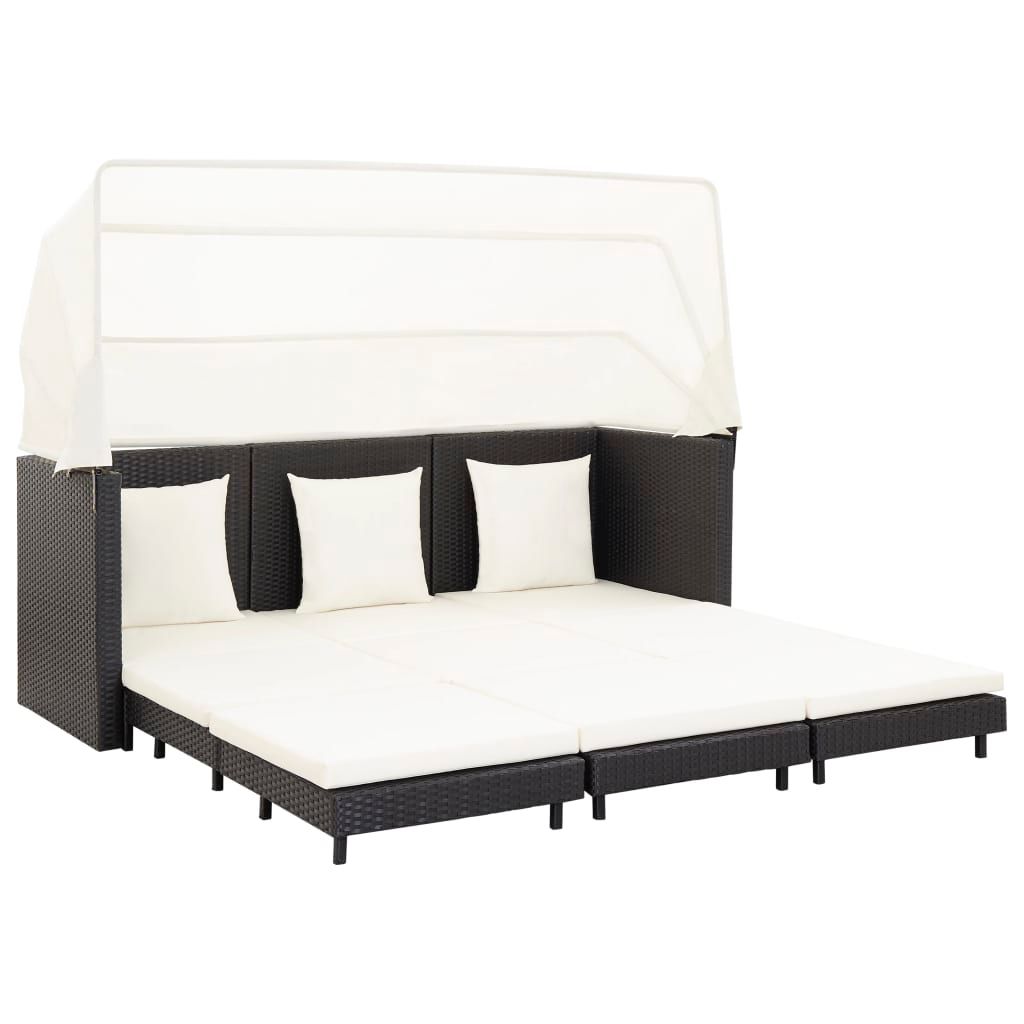 Ausziehbares 3-Sitzer-Schlafsofa mit Dach Poly Rattan Produktbild 