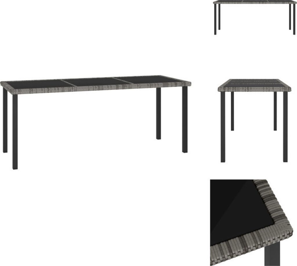 vidaXL Garten-Esstisch Grau 180x70x73 cm Poly Rattan - Gartentische
