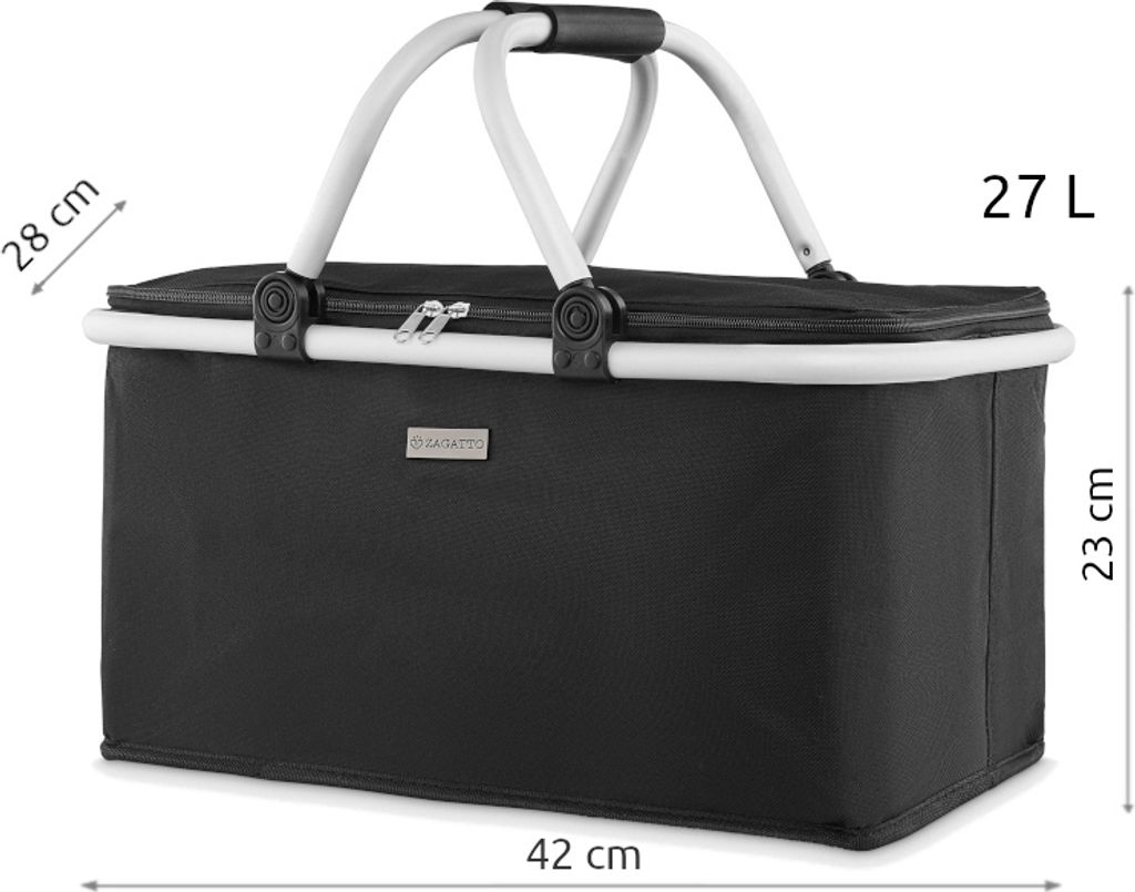 Zagatto ZG744 | Schwarzer faltbarer Picknickkorb | Thermo-Faltkorb | Einkaufskorb | faltbar mit Kühlfunktion | Isolierkorb | Einkaufskorb Einkaufskorb