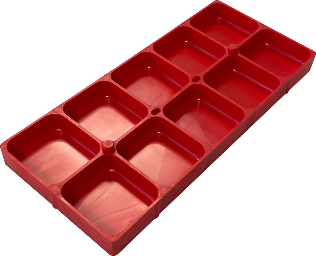 Kunststoffbehälter, Rot, mit 10 Fächern, zur Aufbewahrung von Einzelteilen, Sortierhilfe, 236 x 105 x 17 mm