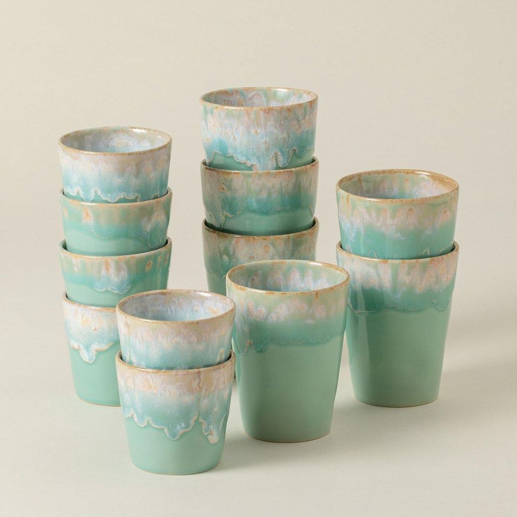 Costa Nova Grespresso Mokka- und Lungo-Tassen-Set – 12-teilig – Aqua – Für 6 Personen – Kaffeetassen aus Steingut – Hergestellt in Portugal