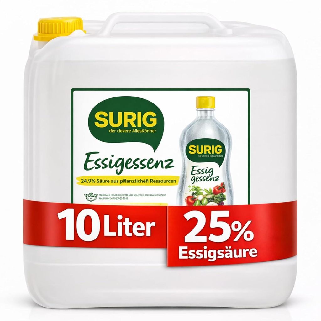 SURIG Essigessenz 10L Essigsäure 25% Lebensmittelqualität Entkalk Haushalt Küche