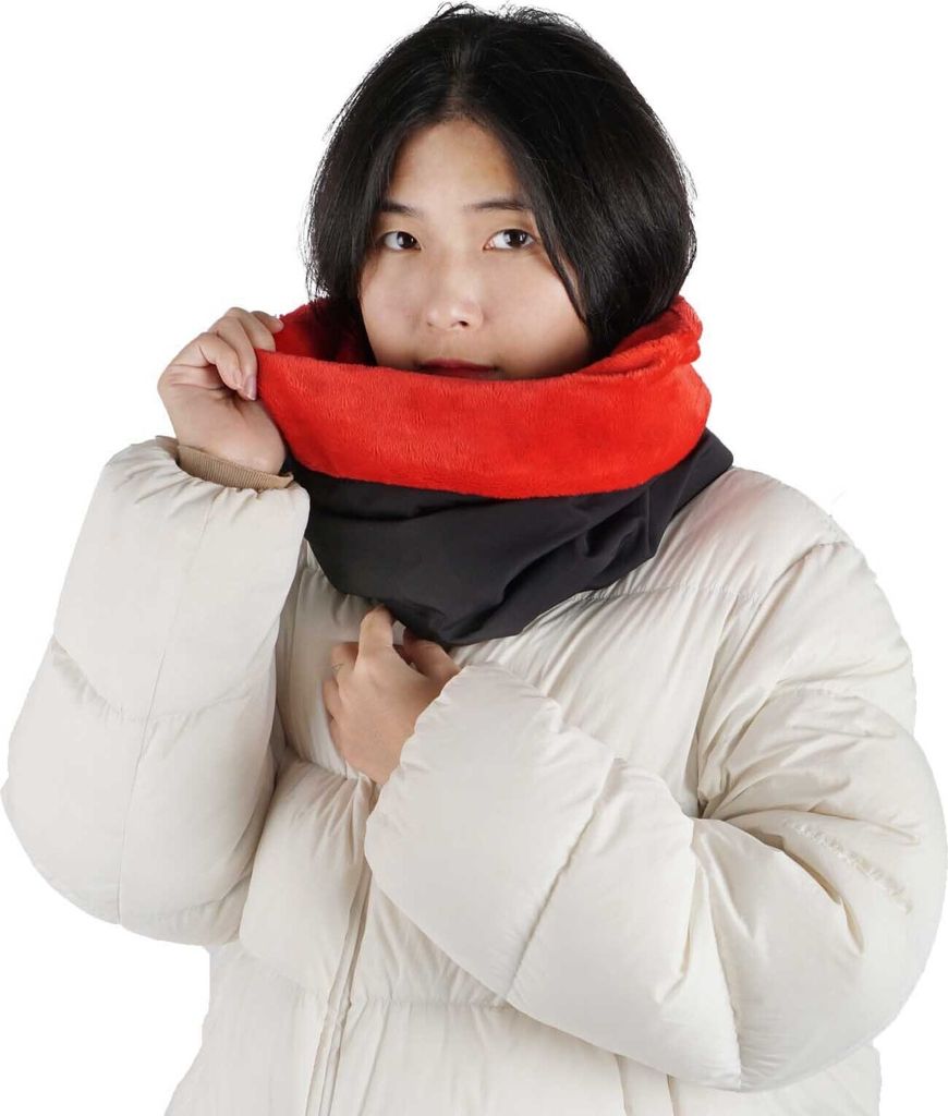 Kuschelig warmer Schlauchschal | Wende Multifunktionstuch mit Tunnelzug | Rot / Schwarz