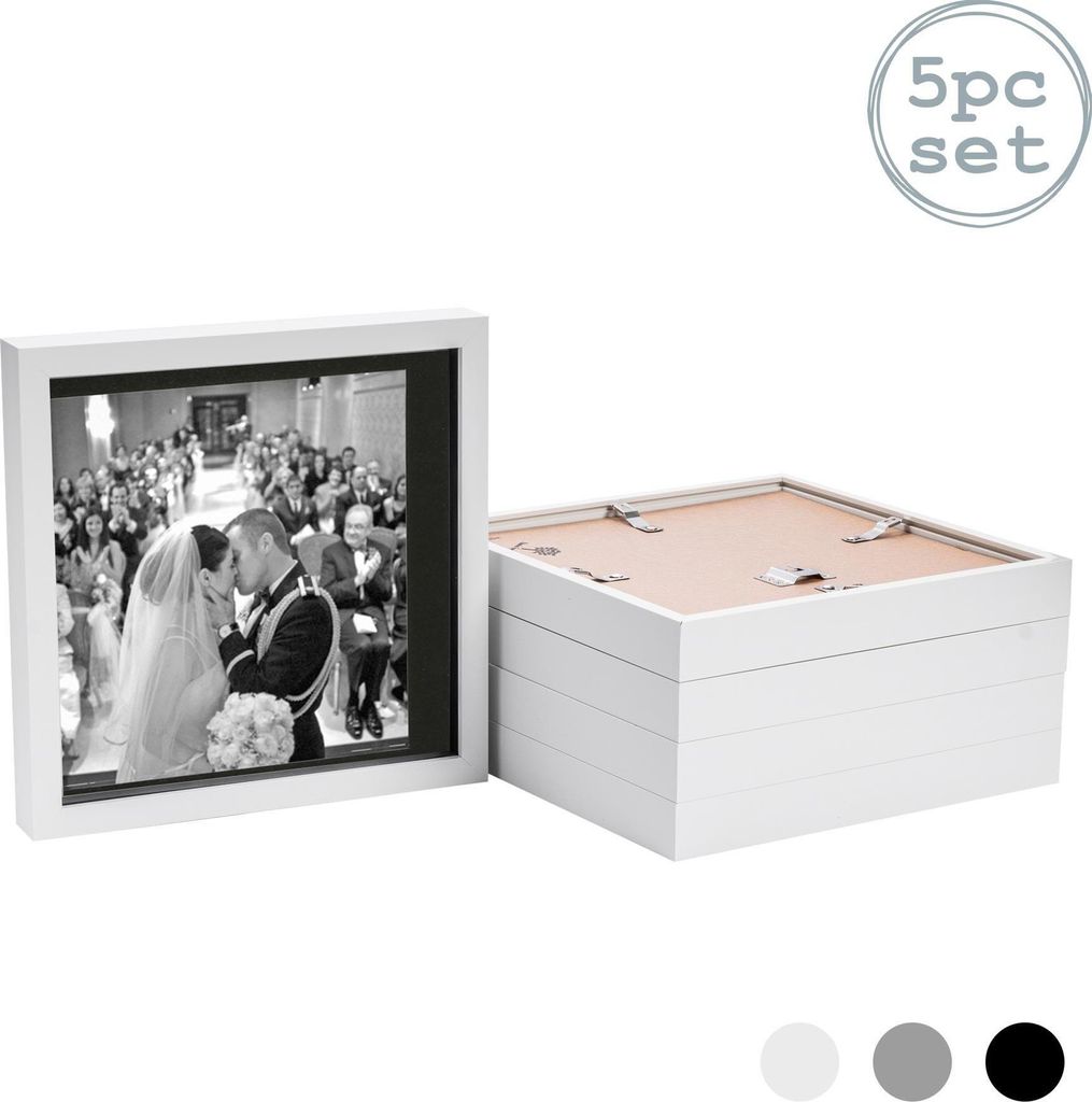 Nicola Spring 5 Stück 10 x 10 3D-Schatten-Kasten-Foto-Rahmen-Set - Craft Anzeigen Bilderrahmen mit 8 x 8 Mount - Glas Aperture - Weiß / Schwarz