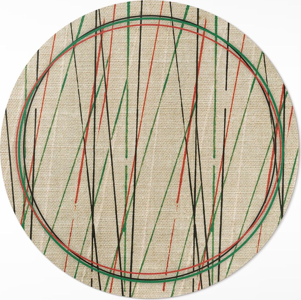 Bunte Linien auf dem Stoff – Vinyl Fußmatte – Ø 140cm – Rutschfest – Pflegeleicht & Langlebig