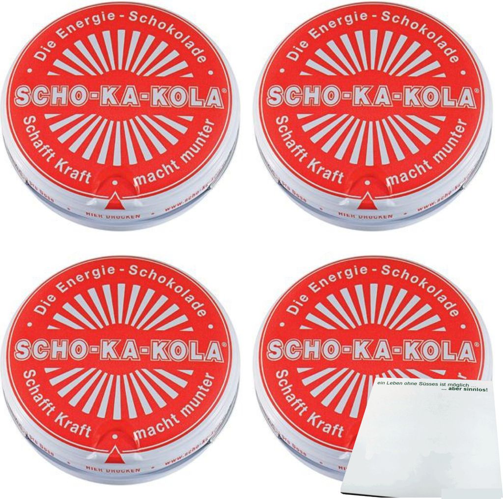 Scho-Ka-Kola Original Zartbitter, rot 4er Pack (4x100g Dose) + usy Block