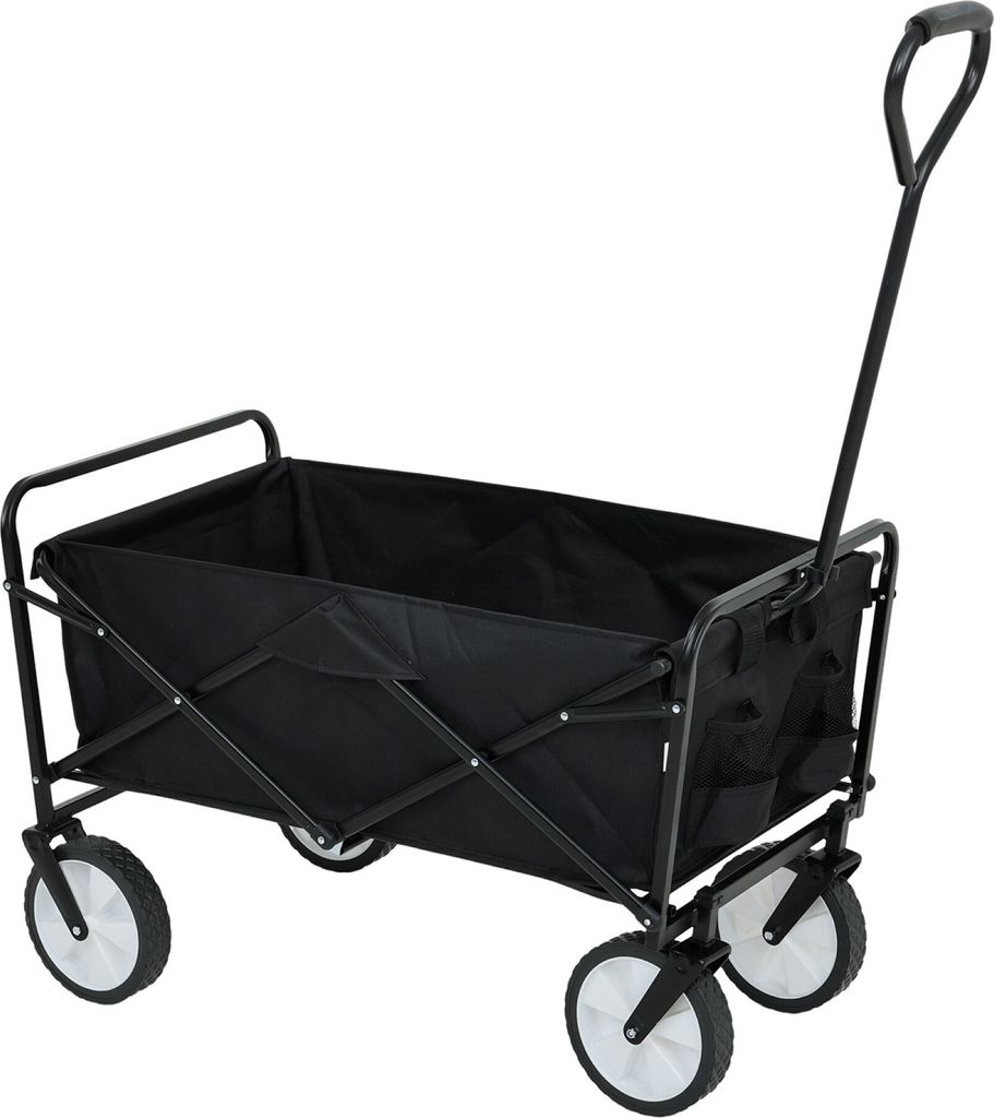 Faltbarer Bollerwagen Strandwagen mit Kunststoffrädern und 120kg max Ladegewicht in Schwarz